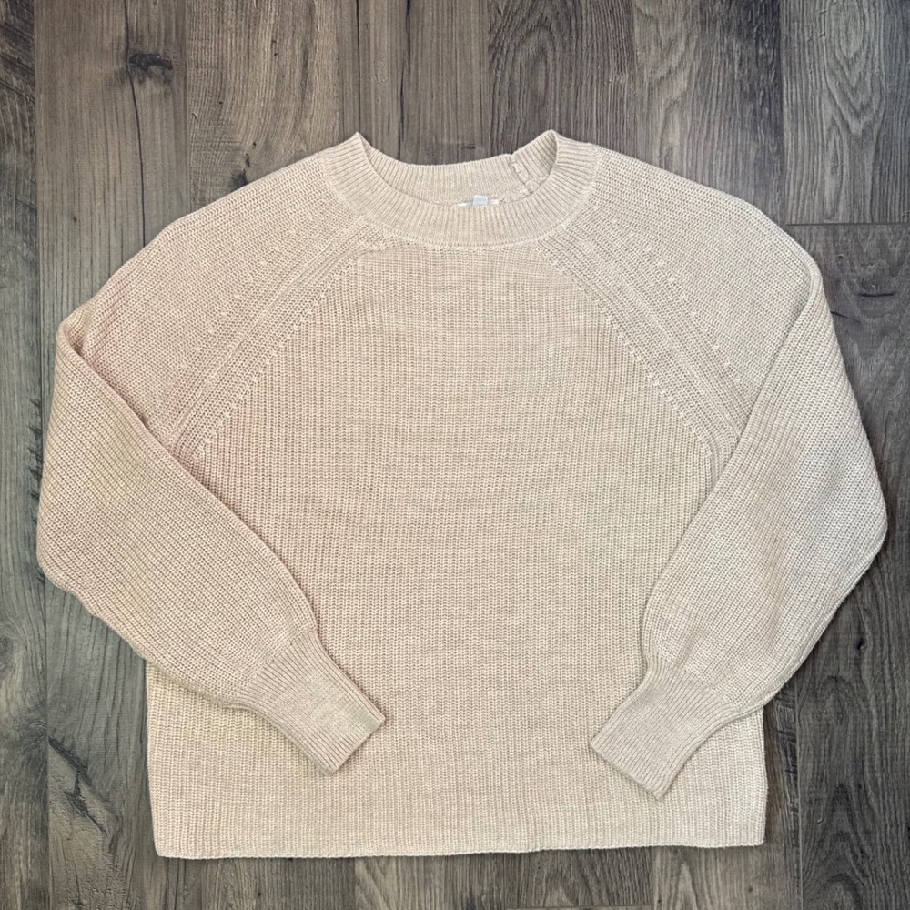 Jessica Simpson Cozy Knit Raglan Sleeve Crew Neck Sweater Light Beige Size‎ L